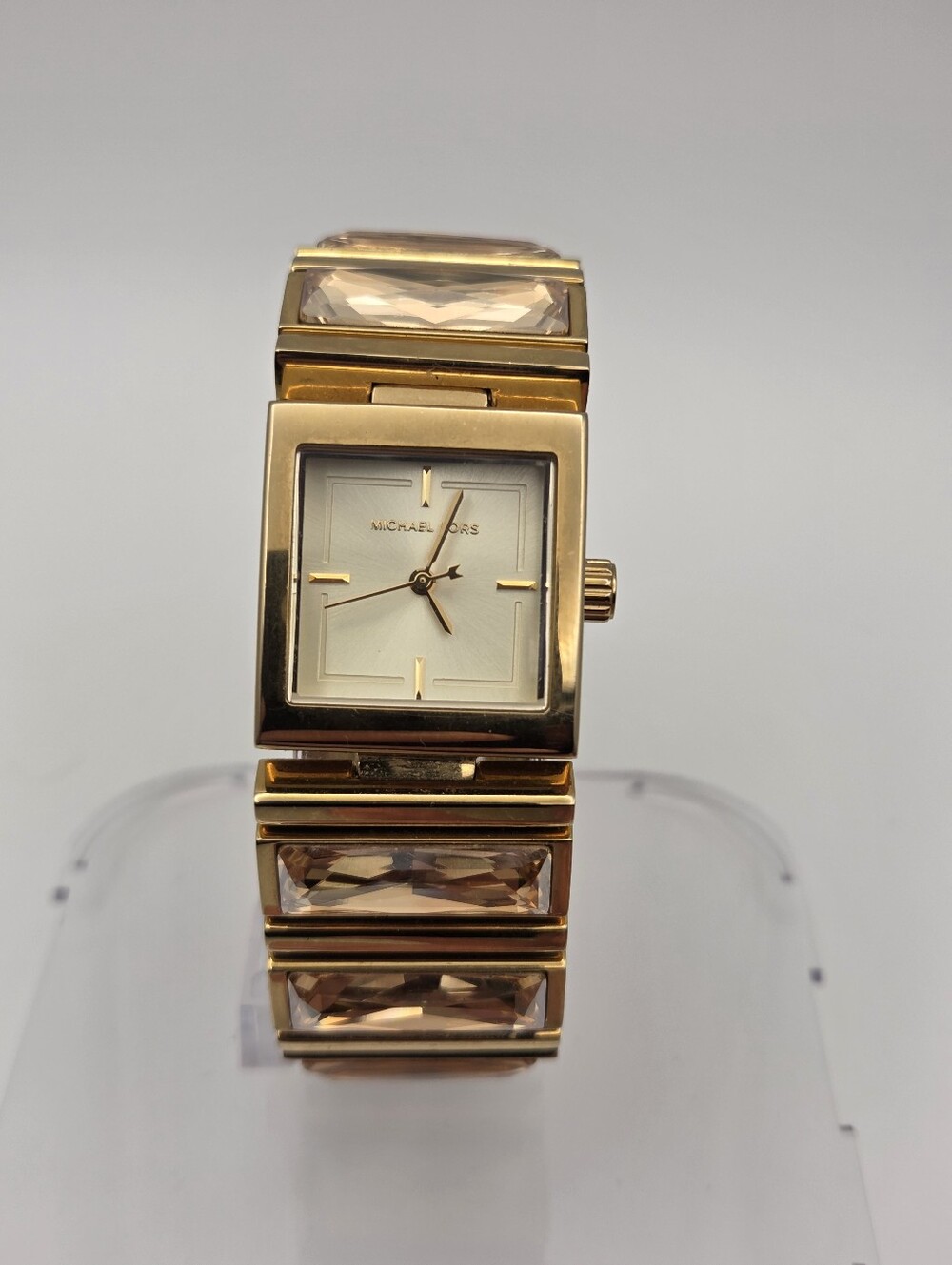 Michael Kors Erin Gold Tone S/steel+crystal Banquette Bracelet Watch Mk3193 Nb